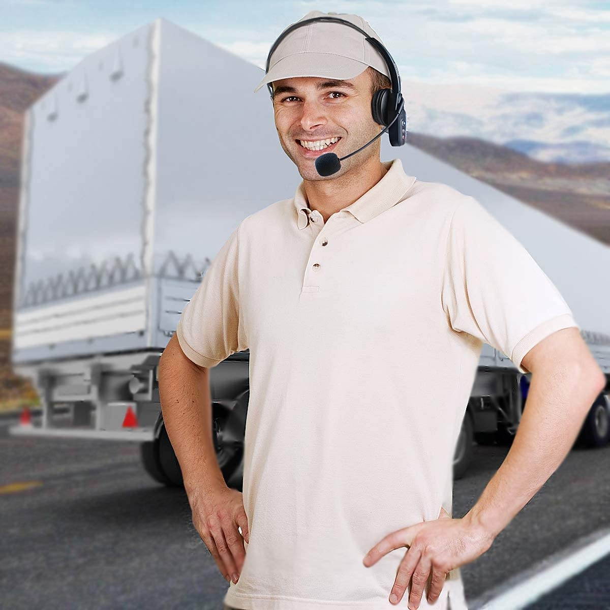 Bluetooth Headset 5.0 with Noise Cancelling Mic 16Hrs Talktime Wireless Phone Headset for Truck Driver Call Center Office