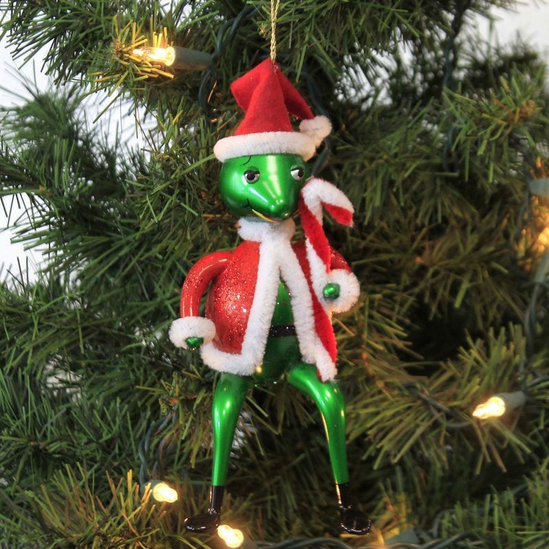 Italian Ornaments 6.5" Santa Frog Ornament Italian Christmas Cane  -  Tree Ornaments