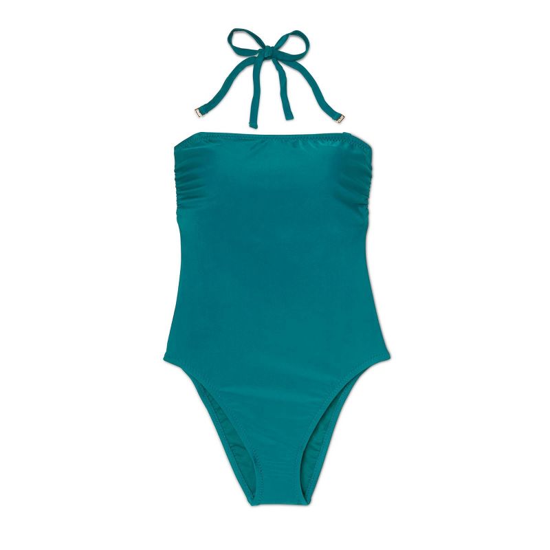 Women's Tall/Long Torso Bandeau Tie Back One Piece Swimsuit - Shade & Shore™ Teal XL Long
