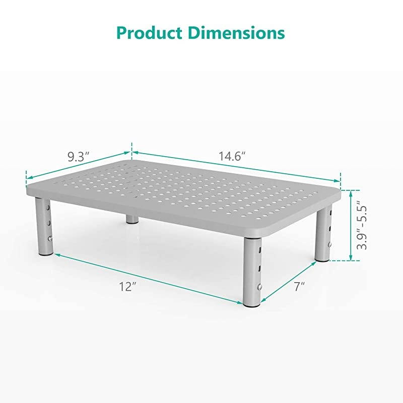 Monitor Stand Riser for Computer, Laptop, Printer, Notebook and All Flat Screen Display with Vented Metal Platform and 3 Height Adjustable Underneath Storage (STT003S-2) by , Silver, 2 Pack