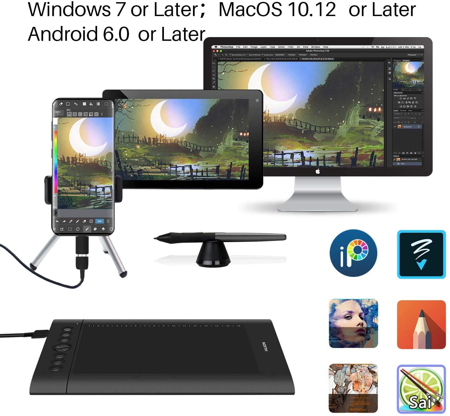 Huion H610PRO V2 Painting Drawing Pen Graphics Tablet 10x6 Inch with Battery-free Stylus Tilt Function and 8192 Pressure Sensitivity and 8 Shortcut Keys