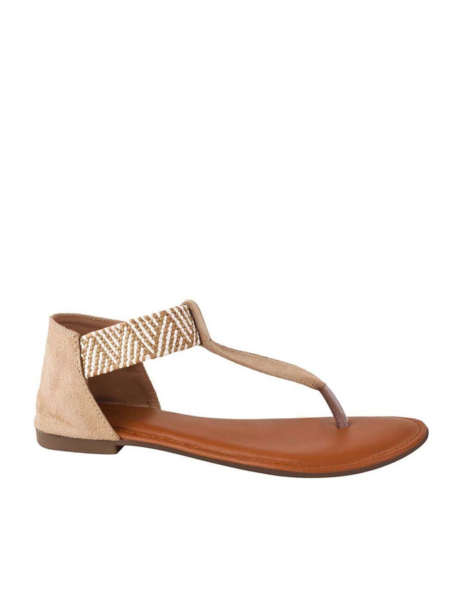 Shoetopia Kids Cream & Brown T-Strap Sandals