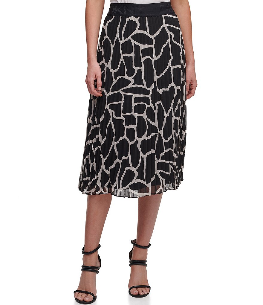 DKNY Giraffe Print Chiffon Pleated Midi Skirt
