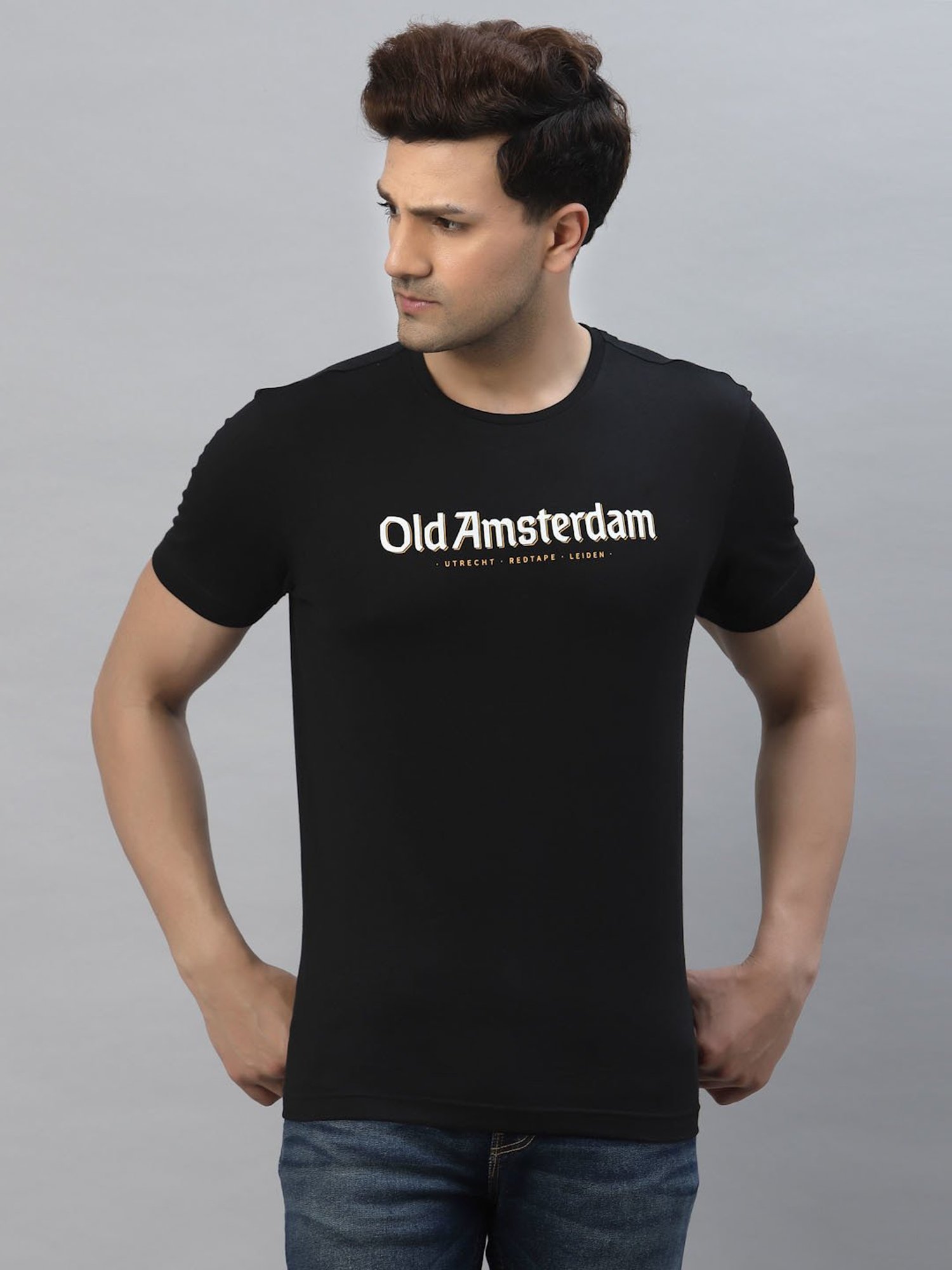 Red Tape Black Cotton Regular Fit Graphic Print T-Shirt