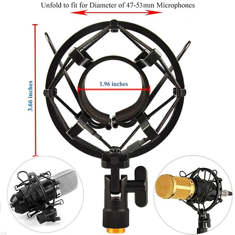 4247mm Microphone Shock Mount with Double Mesh Pop Filter Screw Adapter Adjustable Anti Vibration High Isolation Metal Mic Mount Holder Clip for Diameter of 4247mm Microphone
