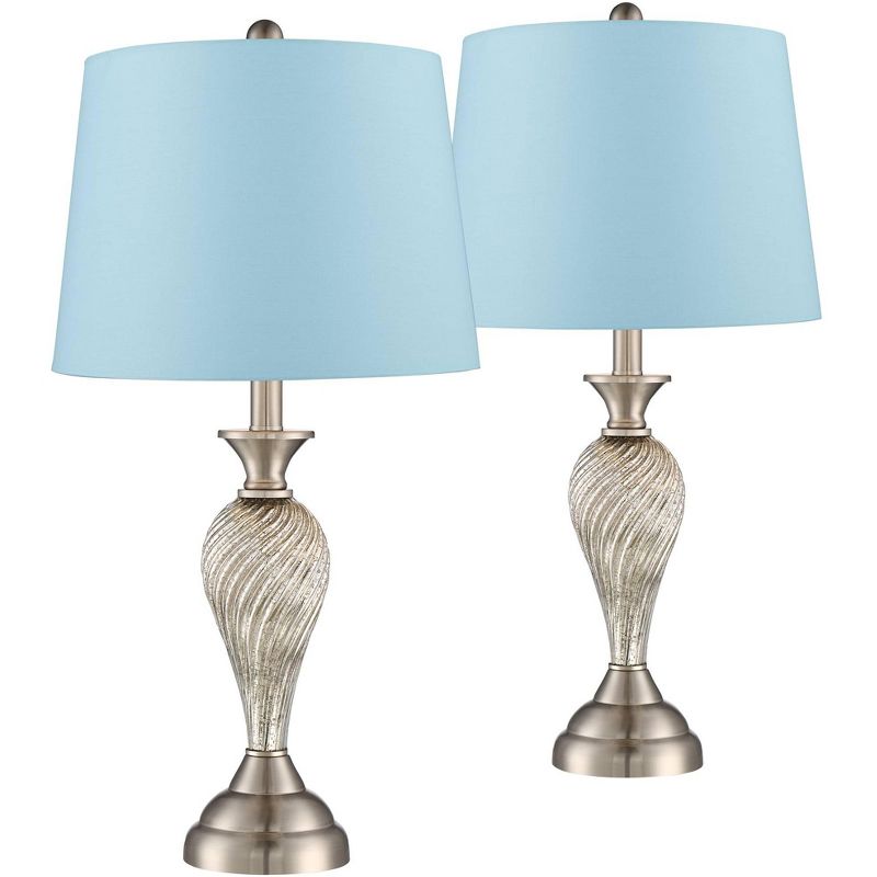 Regency Hill Arden Brushed Nickel Twist Blue Hardback Table Lamps Set of 2