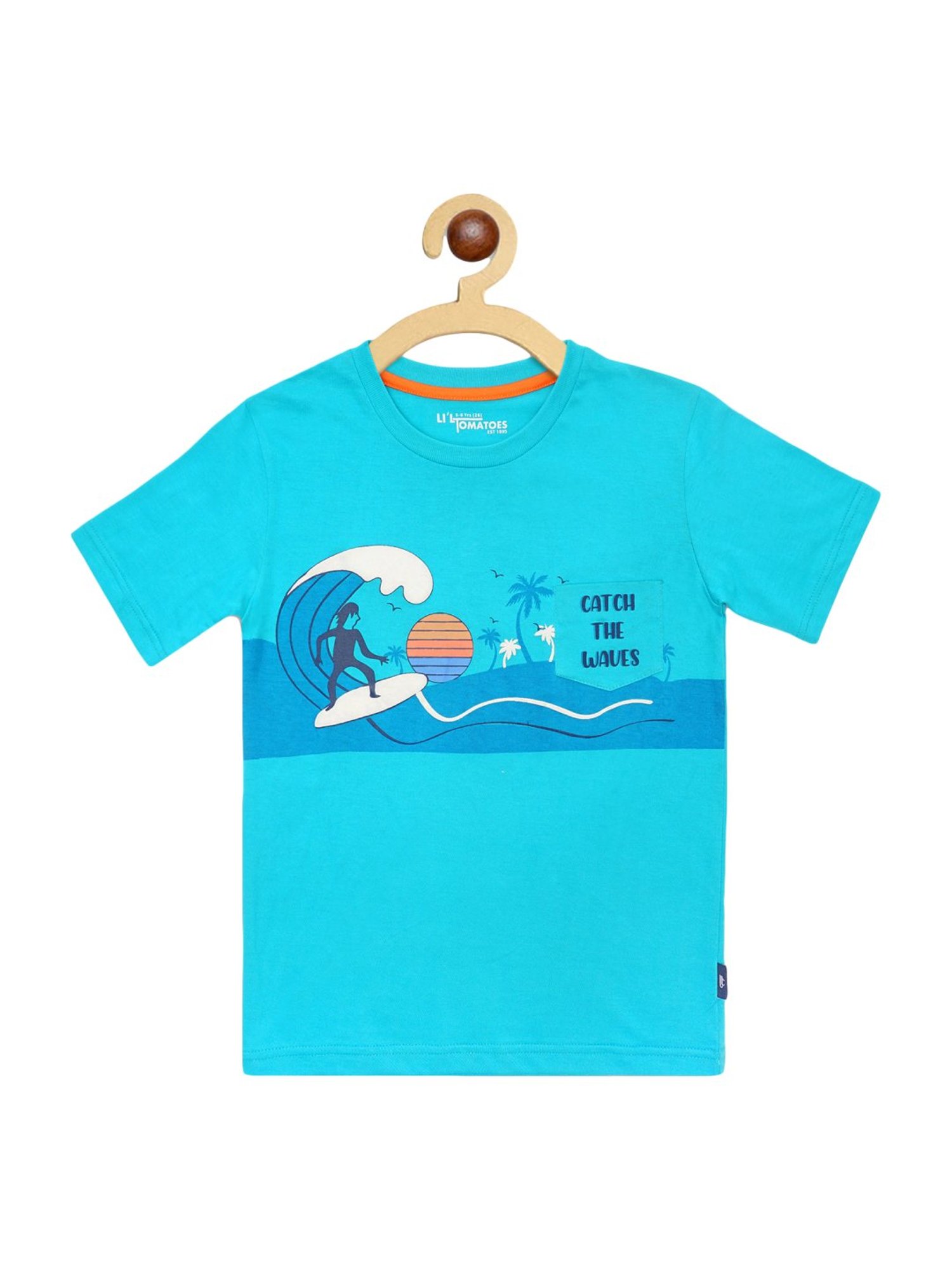 Li'l Tomatoes Kids Aqua Blue Cotton Printed T-Shirt