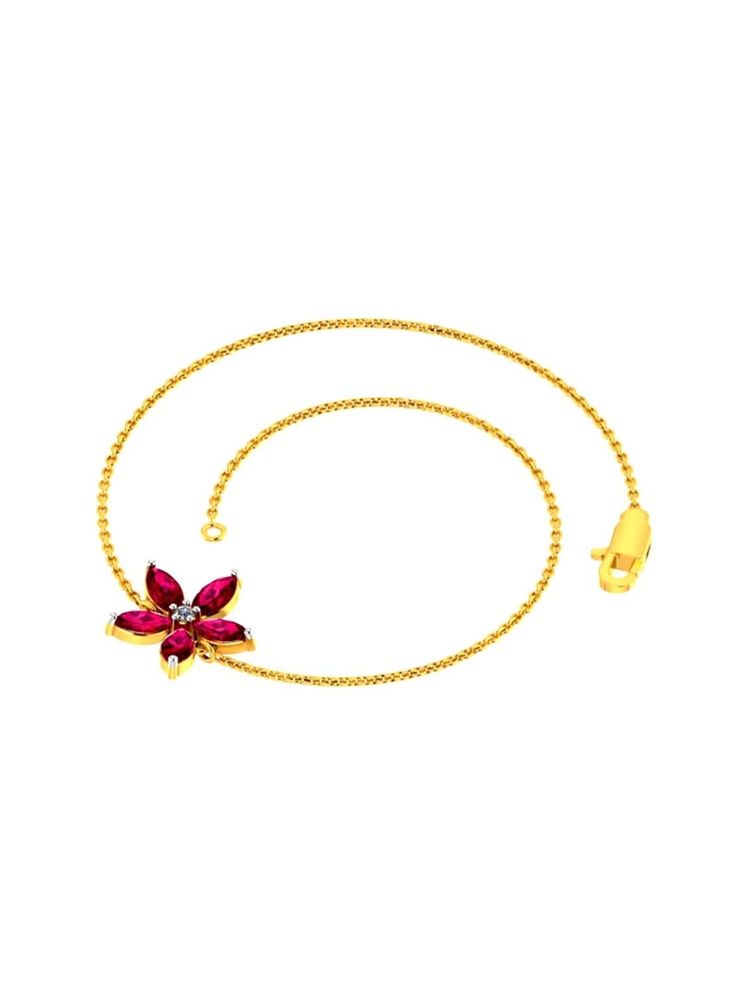P.C Chandra Jewellers Designer 18k Yellow Gold and Diamond with Red Gemstone Flower Motif Bracelet