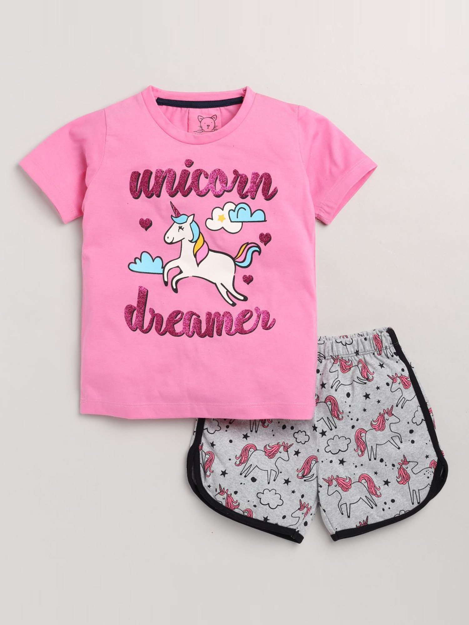 Lazy Shark Kids Pink Printed T-Shirt & Shorts