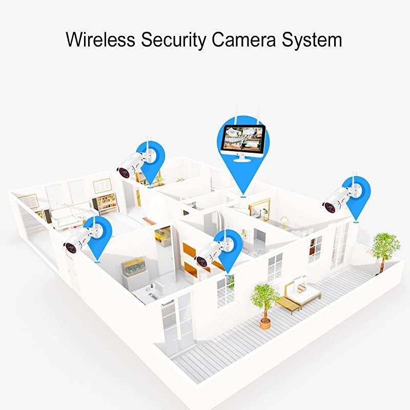 8CH Expandable]  All-in-one Wireless Security Camera System with 13'' LCD Monitor, 8CH 1080P WiFi NVR Kits Pre-Install 1TB Hard Drive and 4pcs Outdoor Cameras with Night Vision/Motion Detection