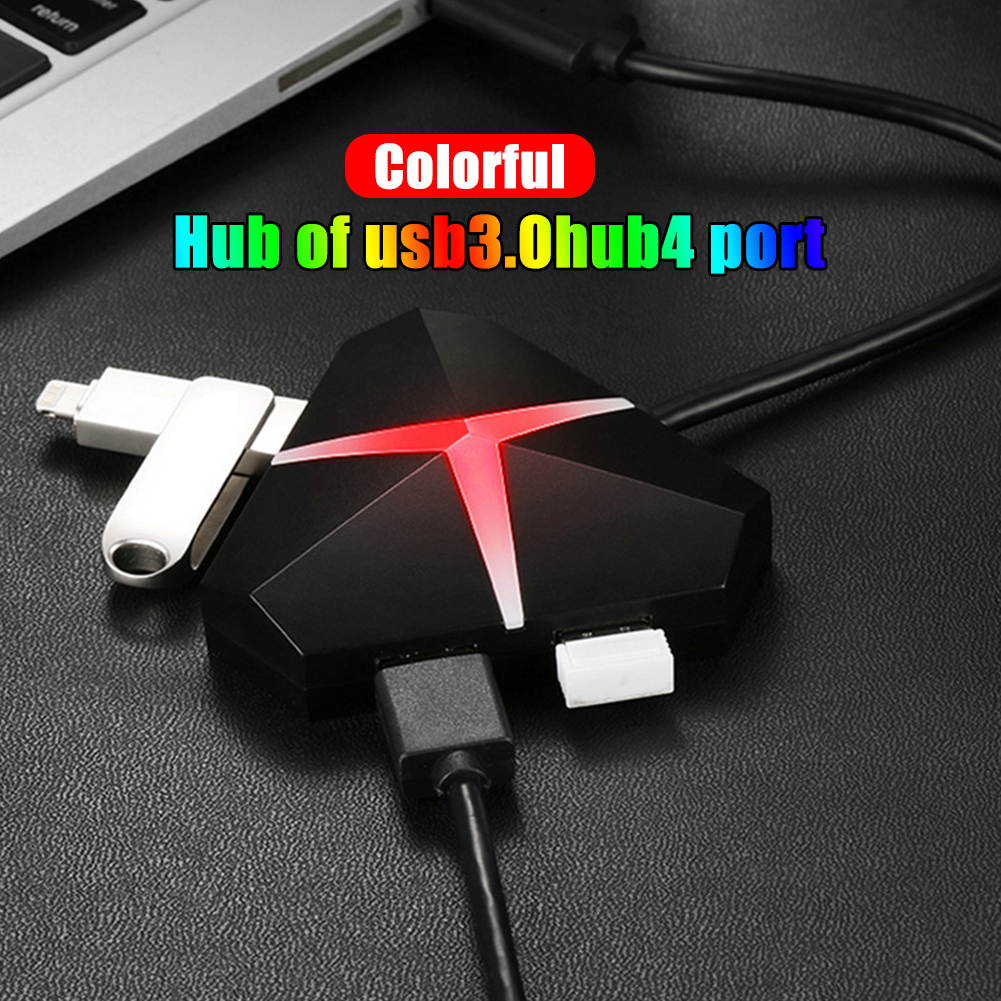 USB Hub Charger Splitter Stable Extension Cable 4 Port Desktop With LED Light