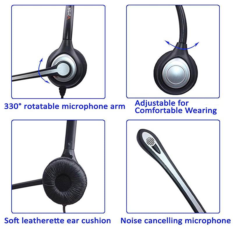 Telephone Headset with 25mm Jack Noise Cancelling Microphone Volume Mute Controls Wired Office Phone Headset for Panasonic ATT RCA Vtech Polycom Cisco Uniden Cordless Dect PhonesC602P1