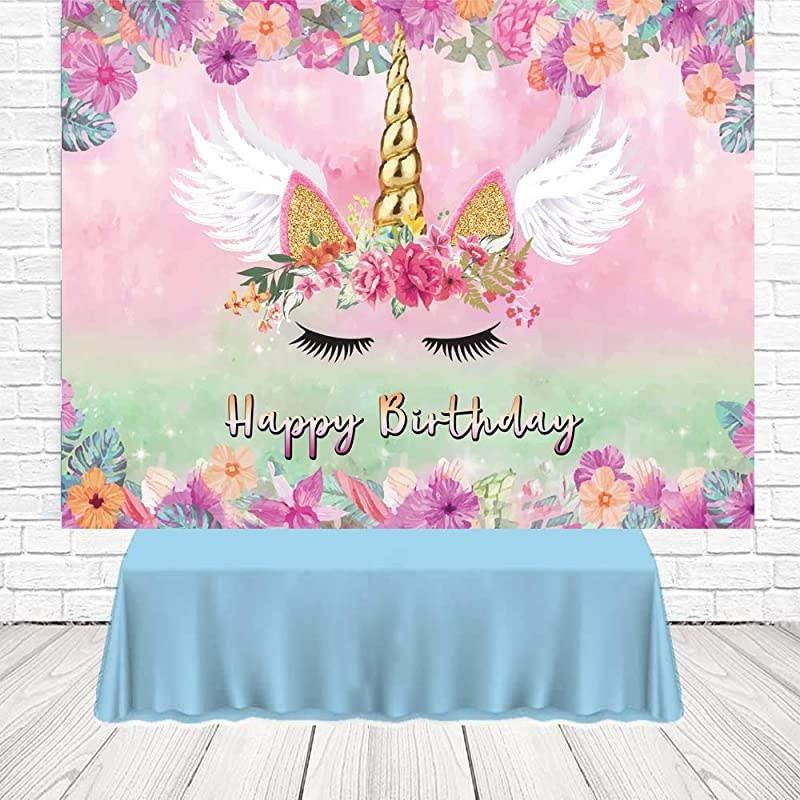 Unicorn Backdrop Pink Floral Unicorn Photography Background Pink Theme Unicorn Birthday Party Decoration Photo Booth  054 7x5ft