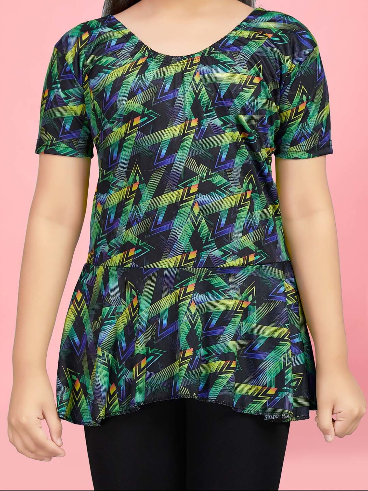 Aarika Kids Green & Black Printed Swimming Top Set