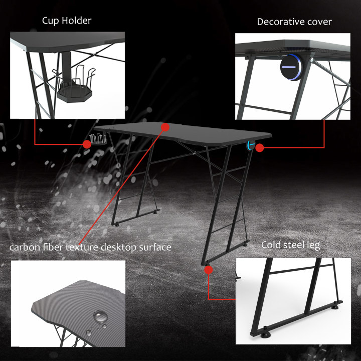 47.2'' Gaming Desk Ergonomic Home Office Desk Writing Table with Cup Holder and Adjustable Leg Pad