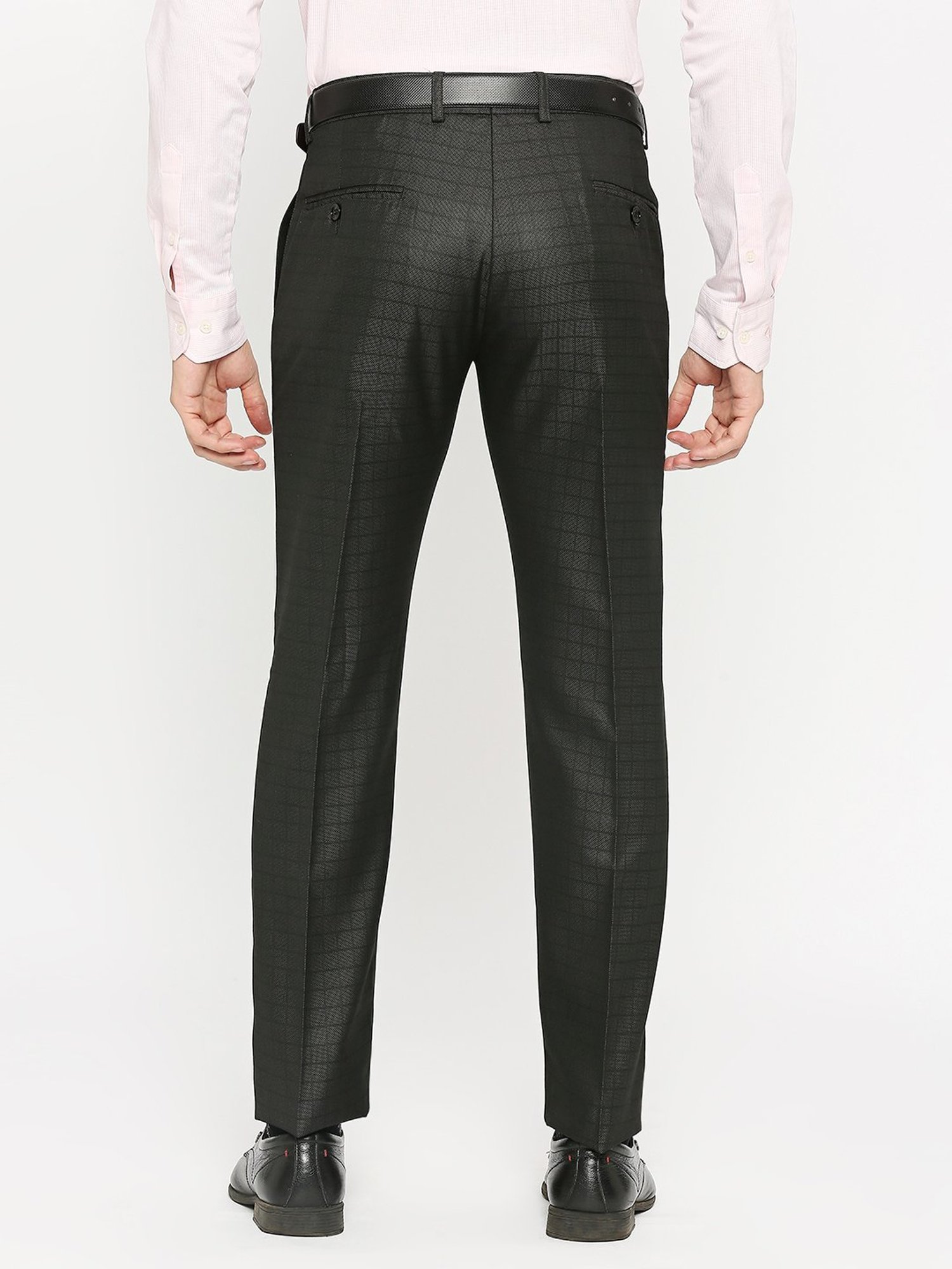 SOLEMIO Black Slim Fit Check Flat Front Trousers