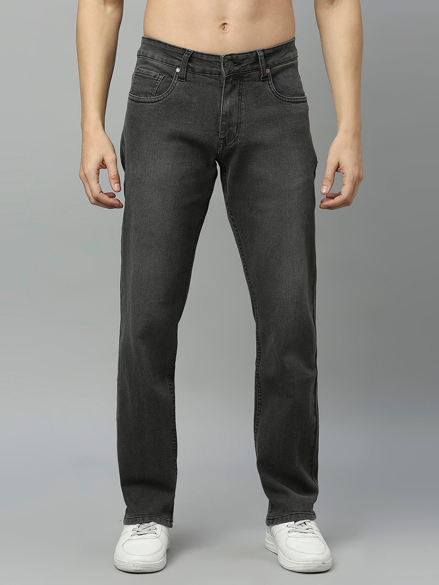Thomas Scott Charcoal Regular Fit Lightly Washed Jeans