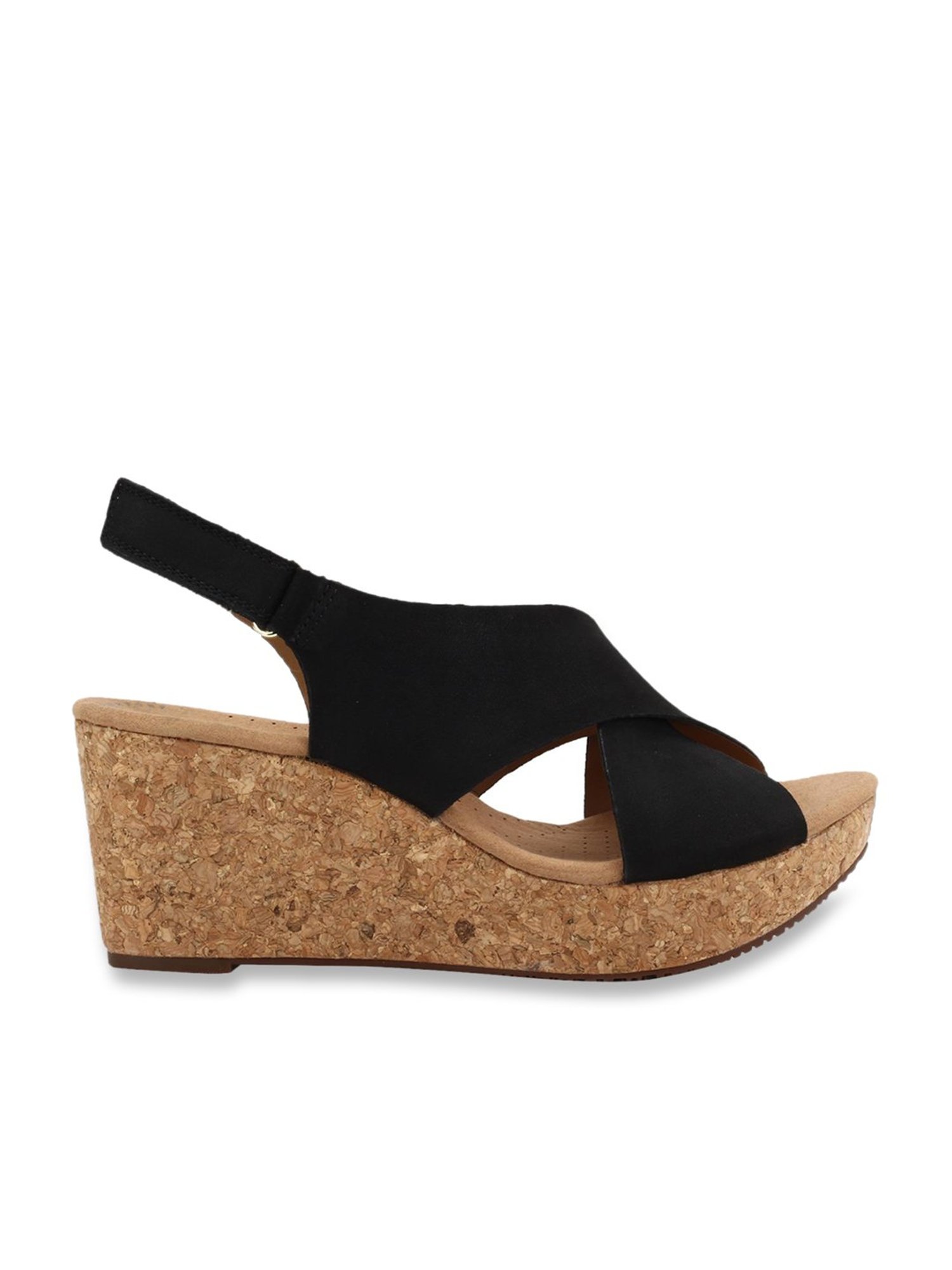 Clarks Women's Annadel Eirwyn Black Back Strap Wedges