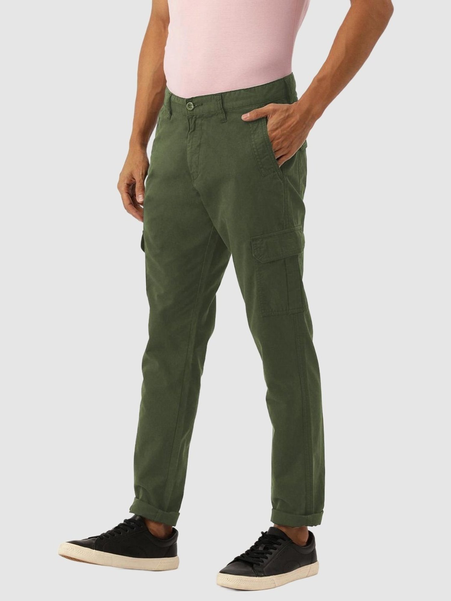 WES Casuals by Westside Olive Relaxed-Fit Mid-Rise Cotton Blend Joggers