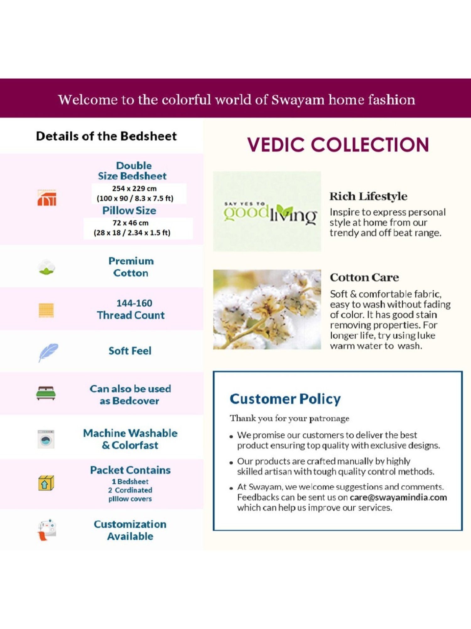 Swayam Vedic Geometric Blue & Teal 144 TC Cotton Double Bedsheet with 2 Pillow Covers