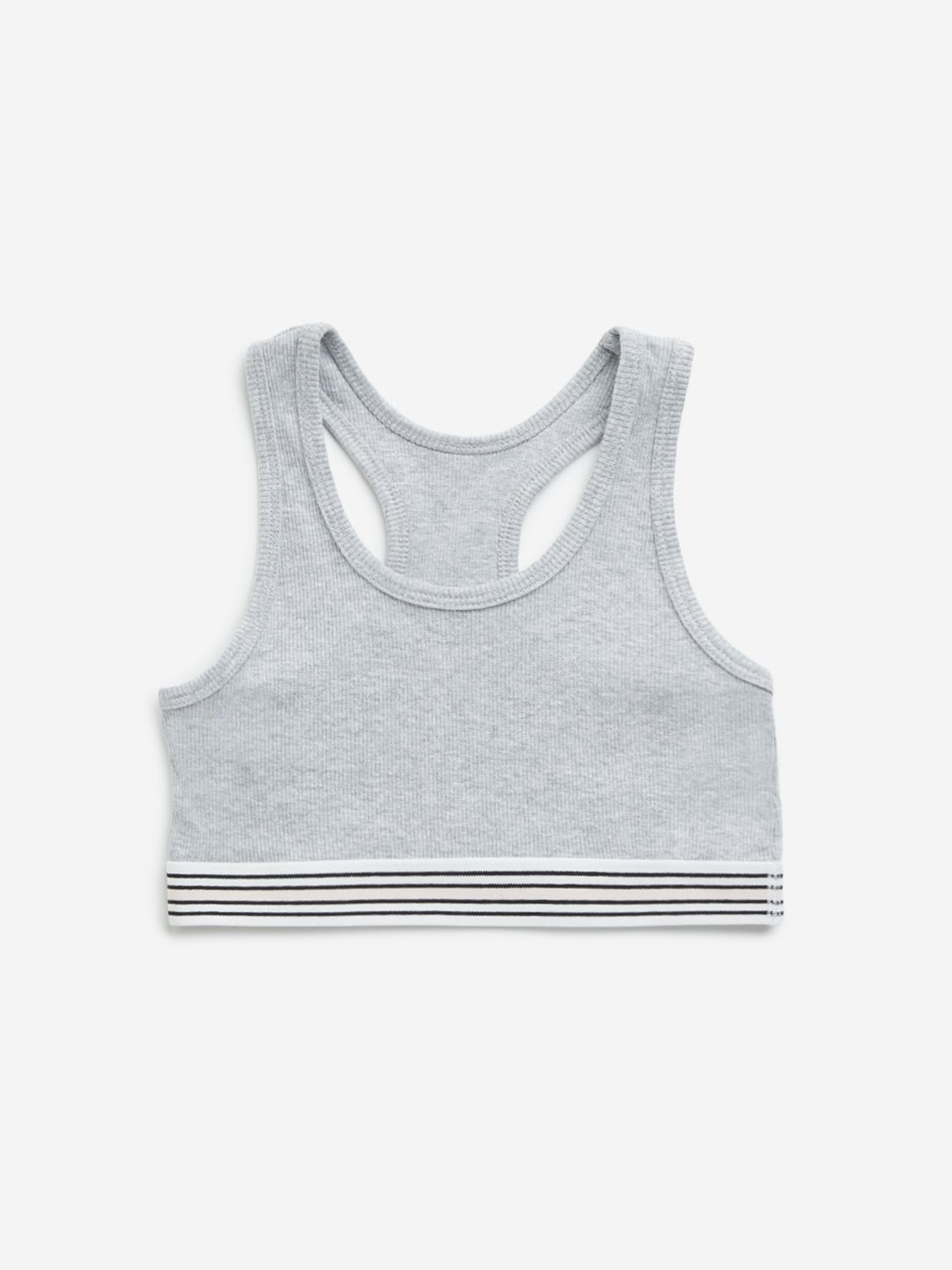 Y&F Kids by Westside Grey Ribbed Textured Cotton Blend Crop Top