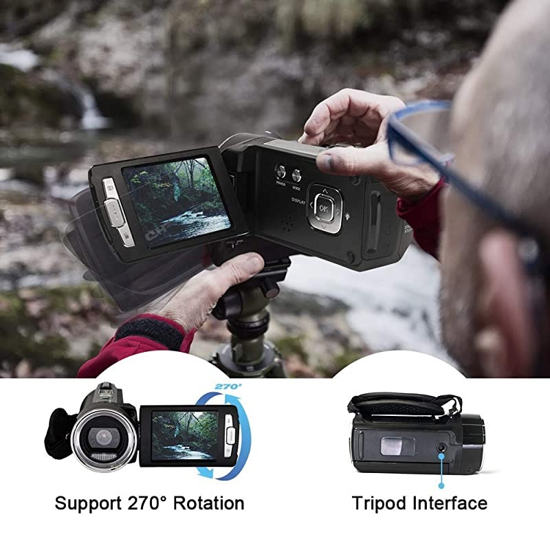 Camera Camcorders Digital Camera Recorder FHD 1080P 12MP 2.7 Inch 270 Degree Rotation Screen 8X Digital Zoom Camcorder Vlog Camera Digital Camcorder with Rechargeable Battery