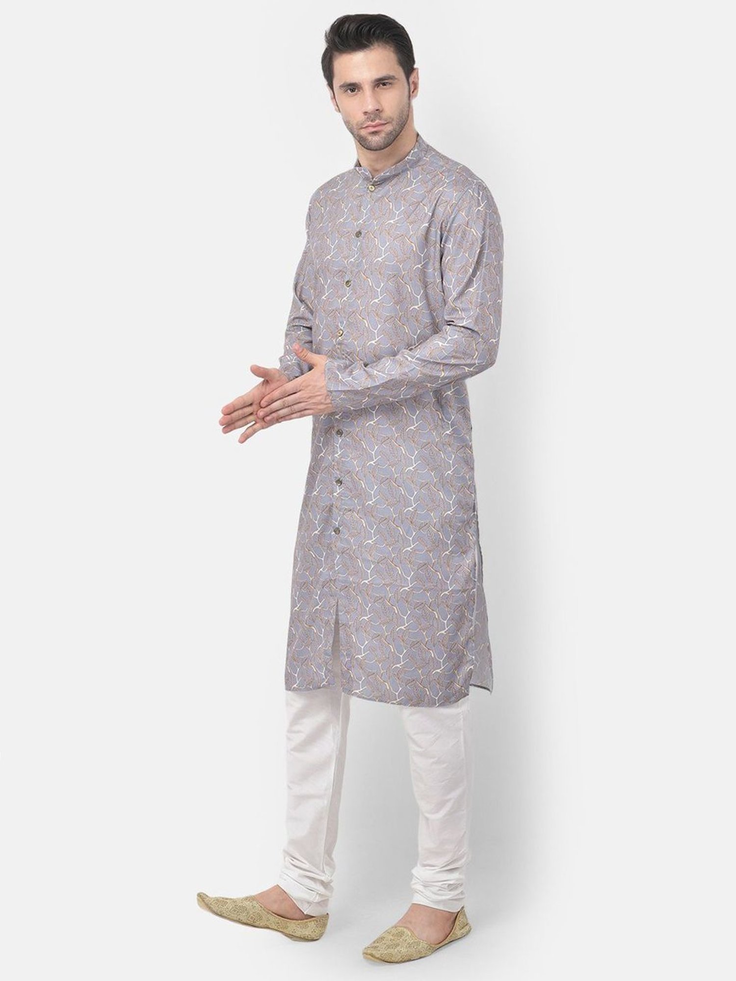 TABARD Grey Cotton Regular Fit Printed Kurta Bottom Set