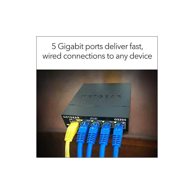5Port Gigabit Ethernet Unmanaged Switch GS305 Home Network Hub Office Ethernet Splitter PlugandPlay Fanless Metal Housing Desktop or Wall Mount