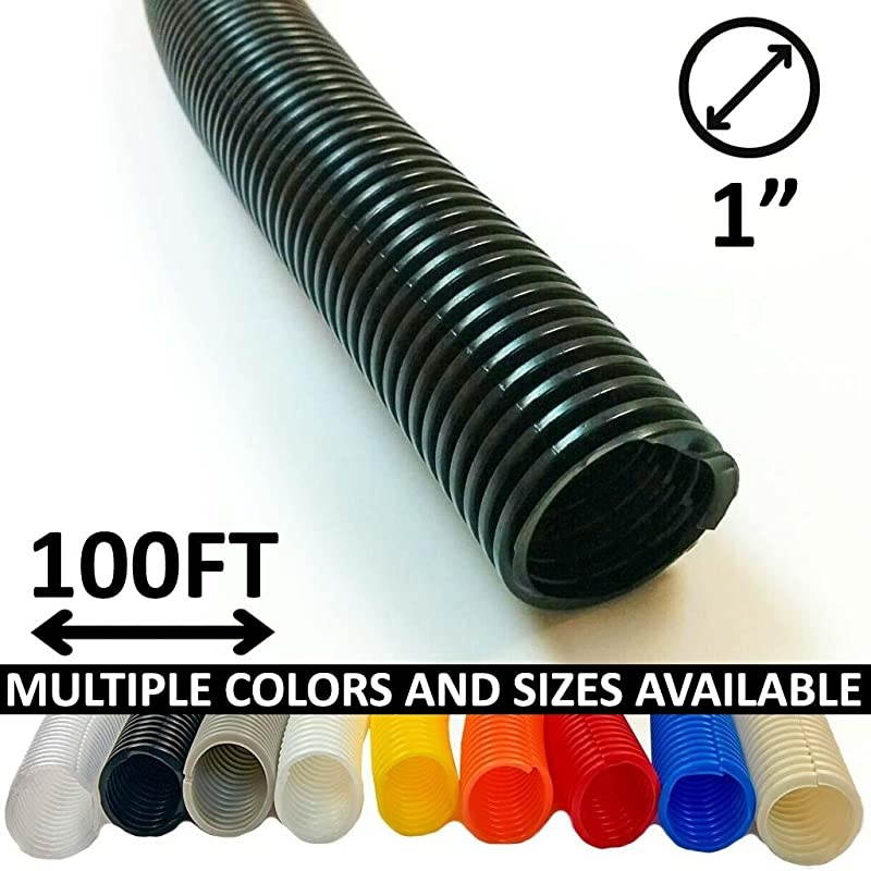 1 Split Wire Loom Tubing Polyethylene Corrugated Flexible Conduit 1 Inch ID Black 100 Feet