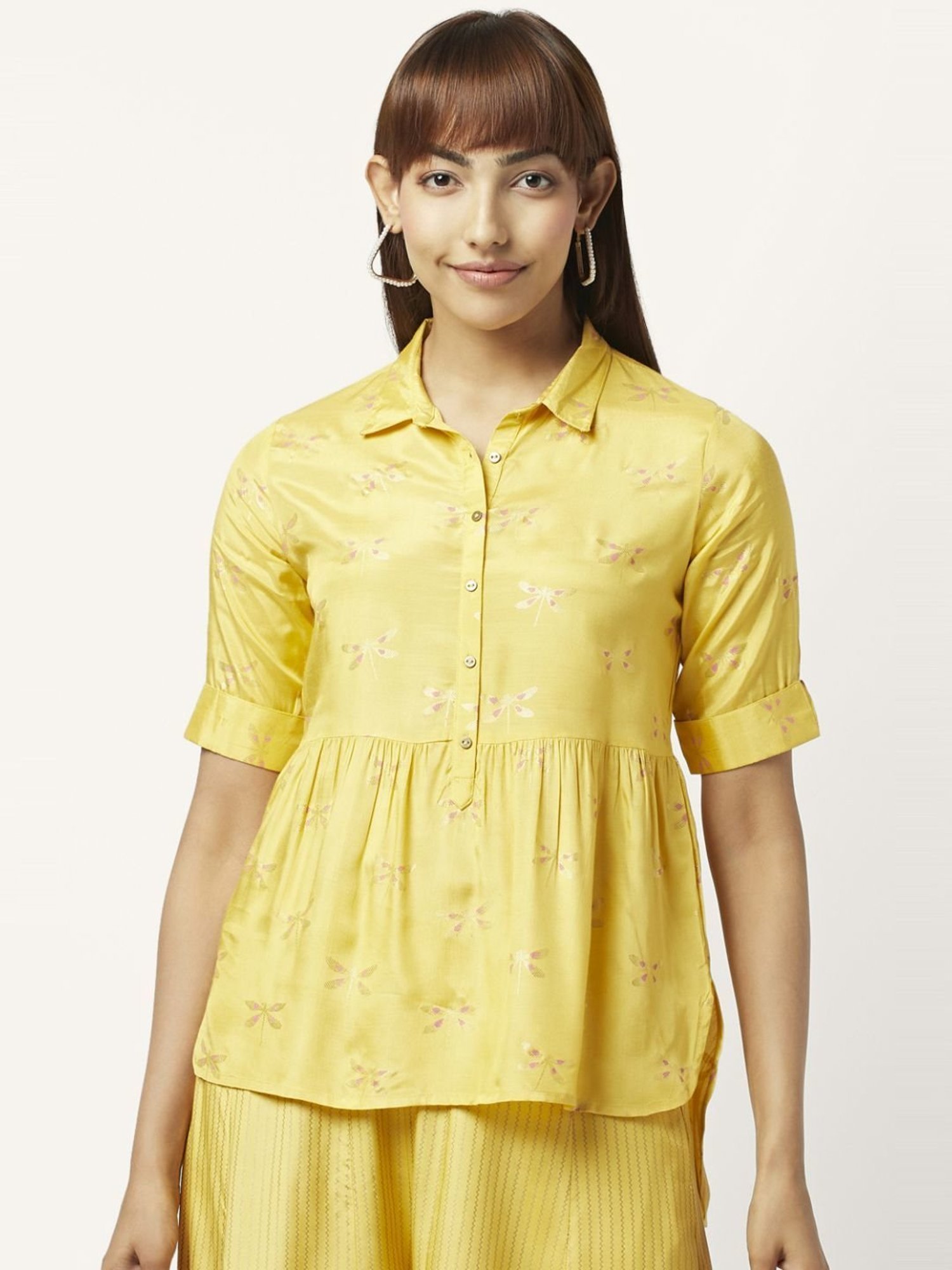 Akkriti by Pantaloons Mustard Printed Top