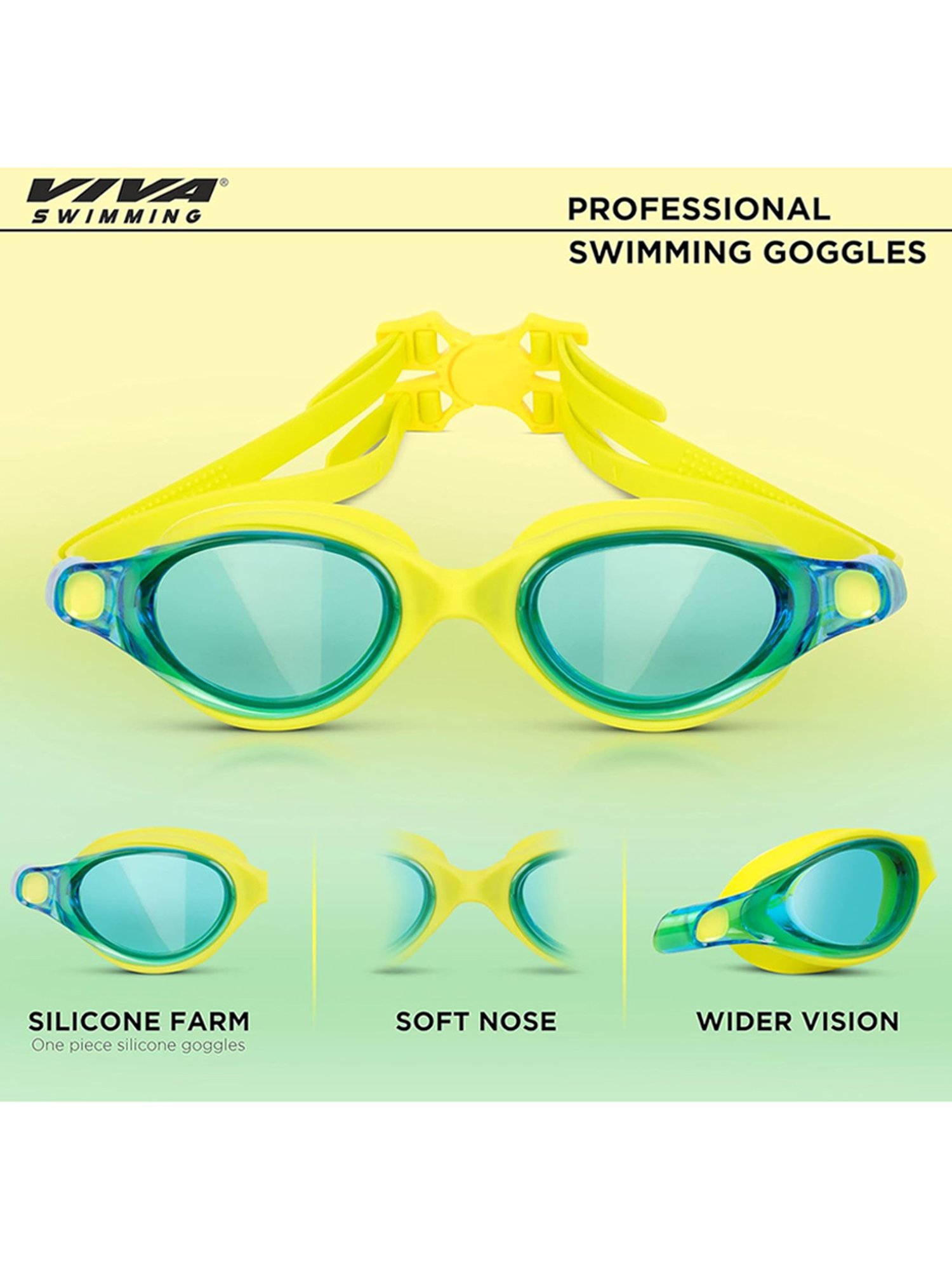 Viva Swimming Anti-Fog UV Protection Vision Swimming Goggles with Mirrored Nose Bridge (Multicolor)