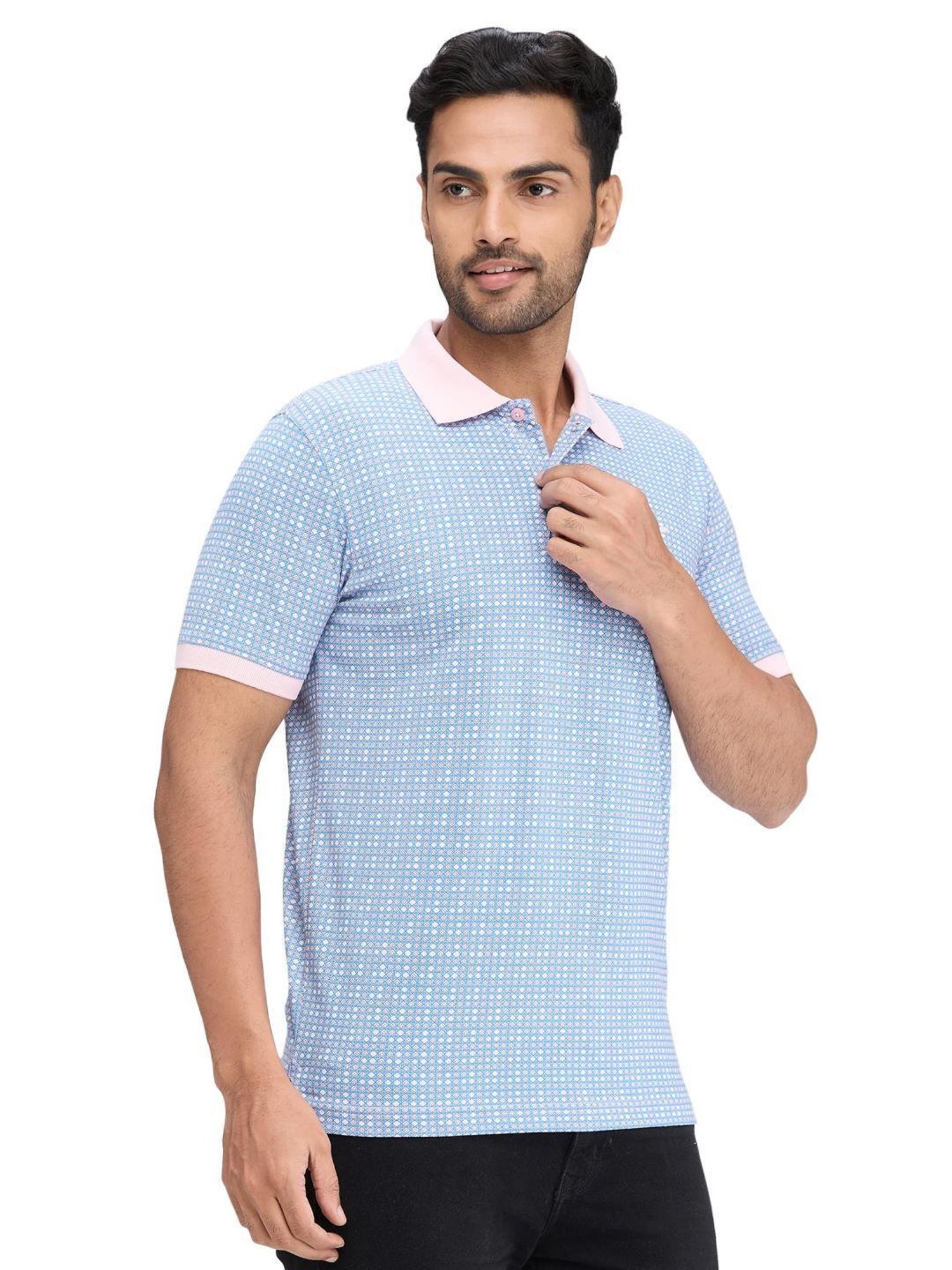 Park Avenue Blue Slim Fit Printed Polo T-Shirt