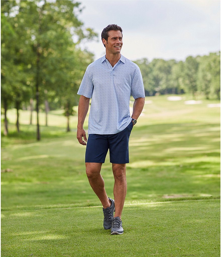 Roundtree & Yorke Big and Tall Performance 9#double; and 11#double; Inseam Flat Front Herringbone Print Shorts