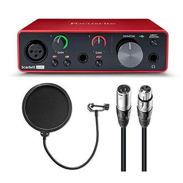 Focusrite Scarlett Solo USB Audio Interface (3rd Gen) with Pop Filter & XLR-XLR Cable Bundle