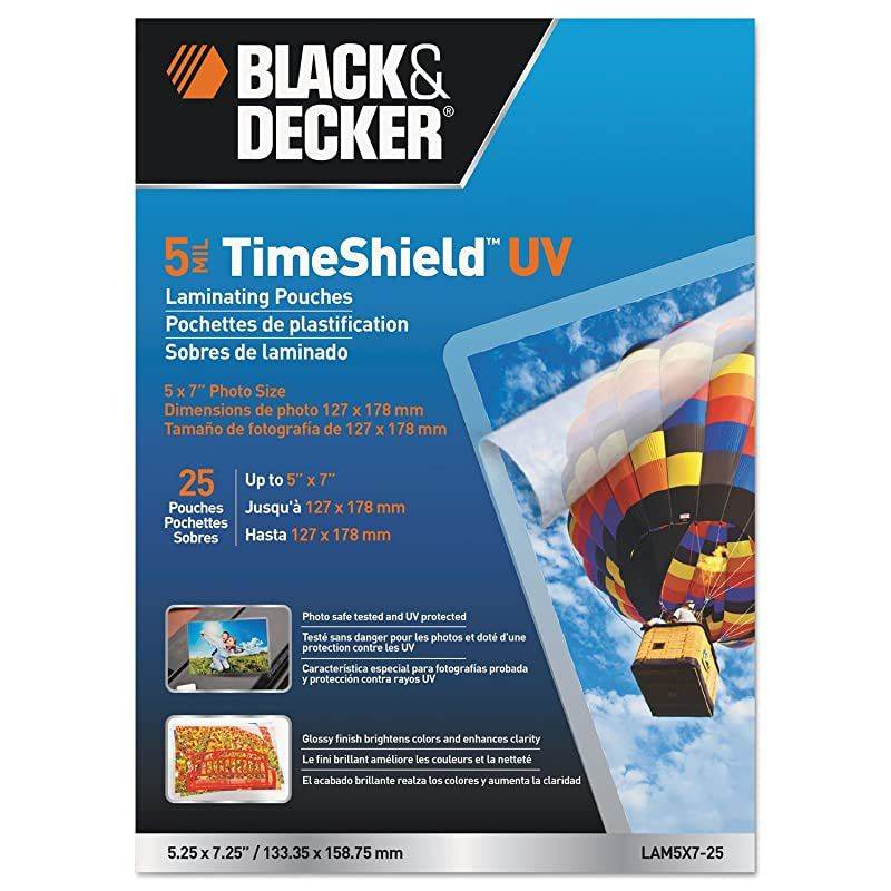 DECKER TimeShield UV Thermal Laminating Pouches 5 x 7 Photo 5 mil 25 Pack LAM5X725