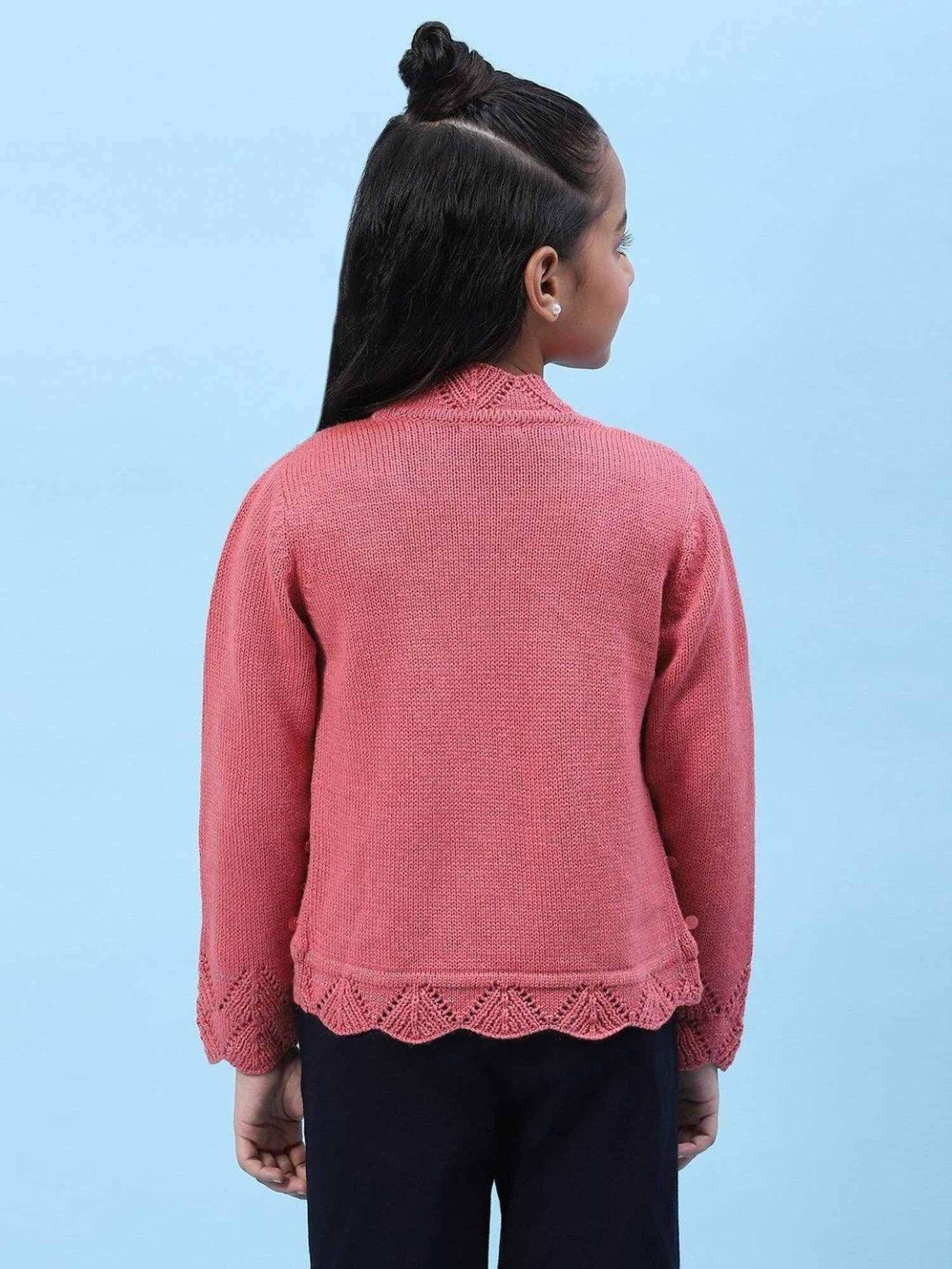 Biba Kids Pink Embellished Full Sleeves Shrug