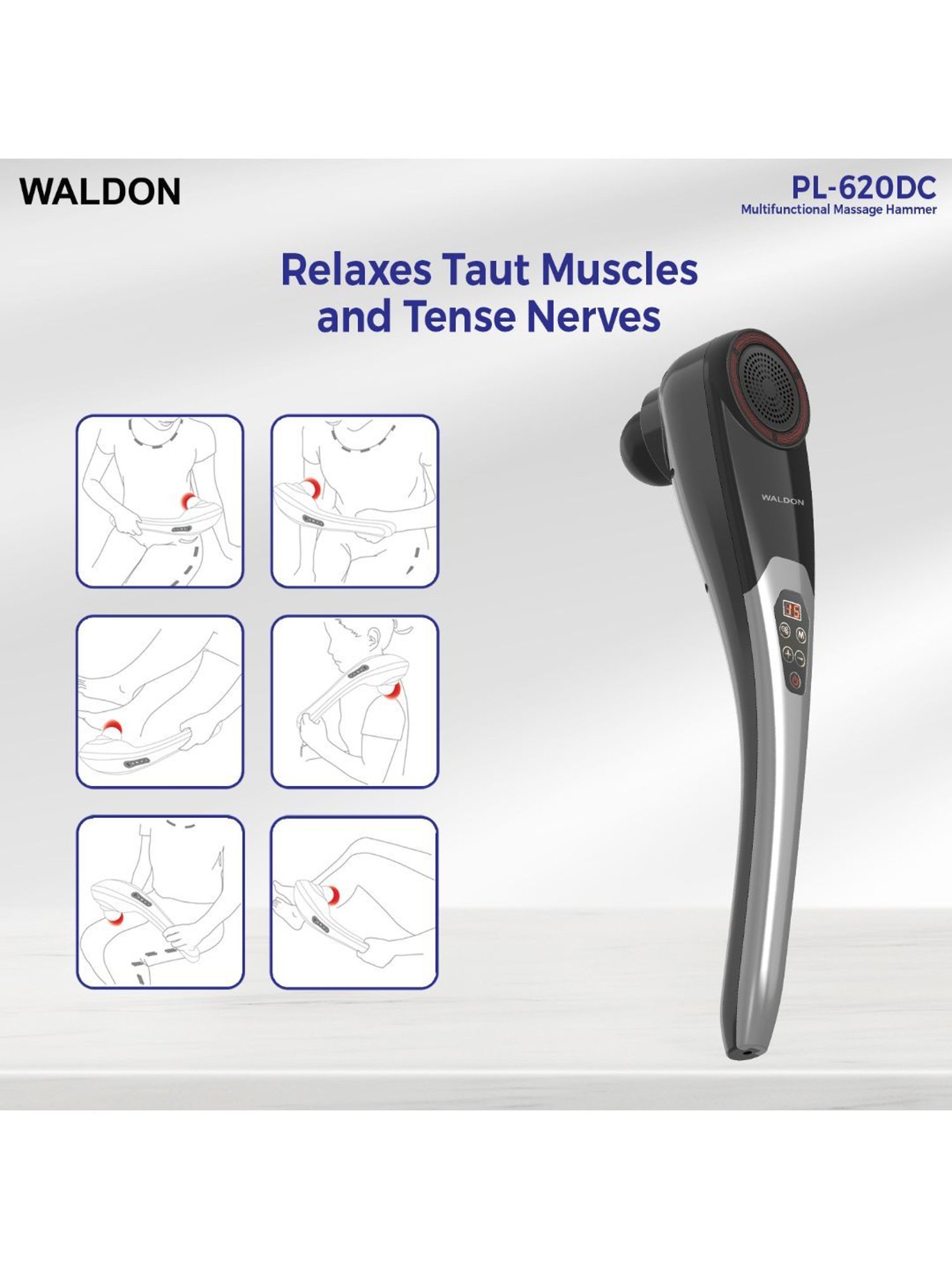 Waldon PL-620DC Wireless Handheld Full Body Hammer Massager with 5 Massage Heads (Black and Grey)