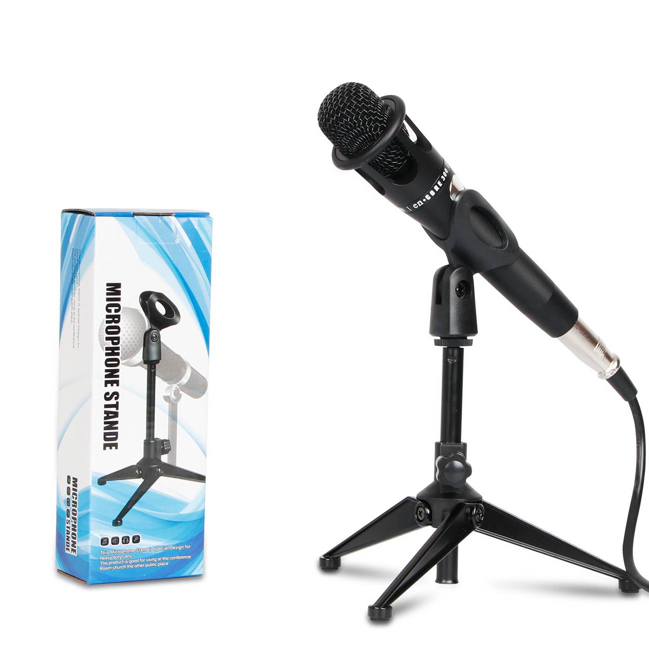 Depusheng Universal Mini Foldable Desk Microphone Tripod Adjustable Holder Stand With Mic Clip For Karaoke Live Broadcast