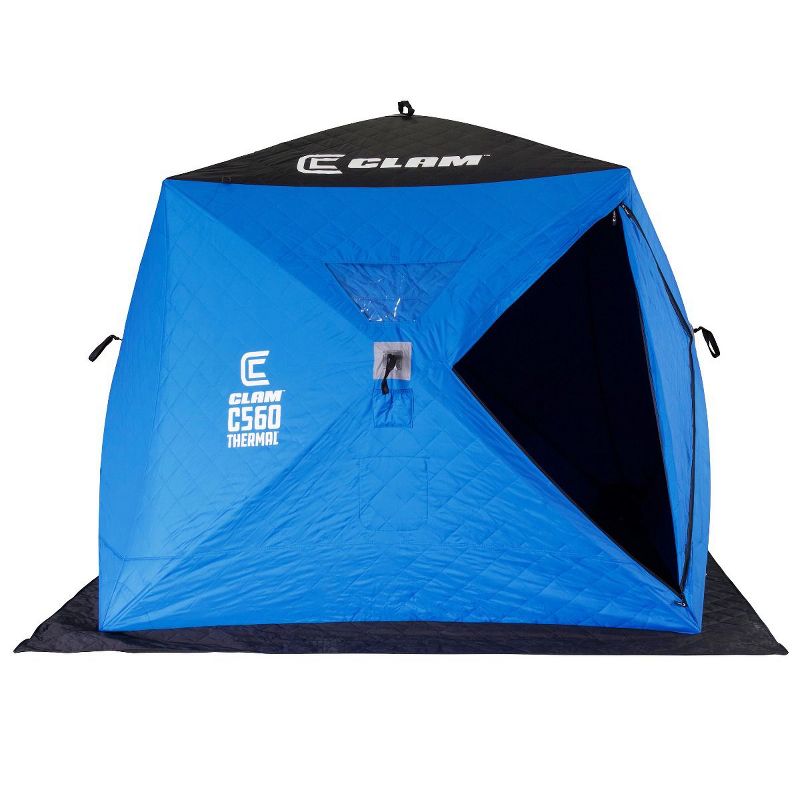 CLAM 14477 C-560 3-4 Person 7.5 Foot Lightweight Portable Pop-Up Ice Fishing Angler Thermal Hub Shelter Tent with Anchors, Tie Ropes, and Carrying Bag