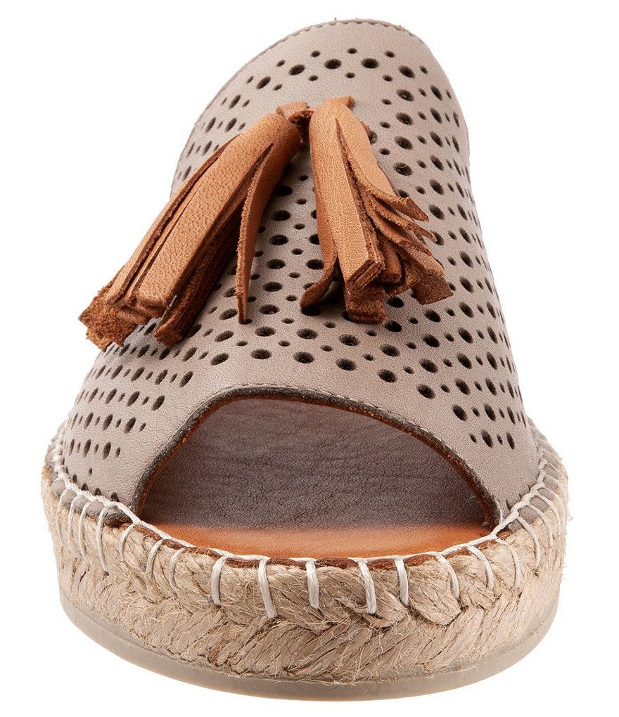 Bueno Navar Perforated Leather Tasseled Espadrille Slides