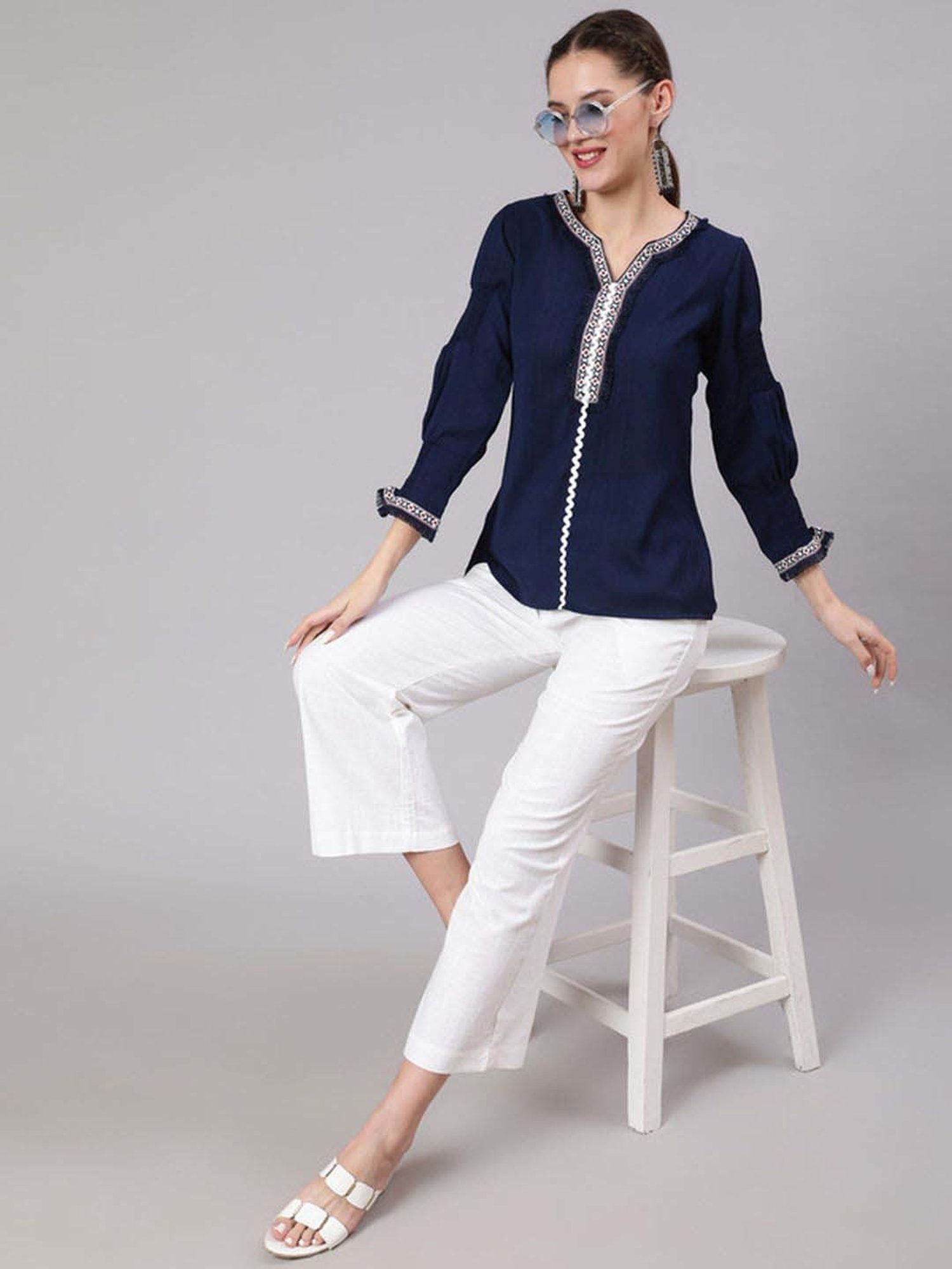 Jaipur Kurti Blue Embroidered Tunic