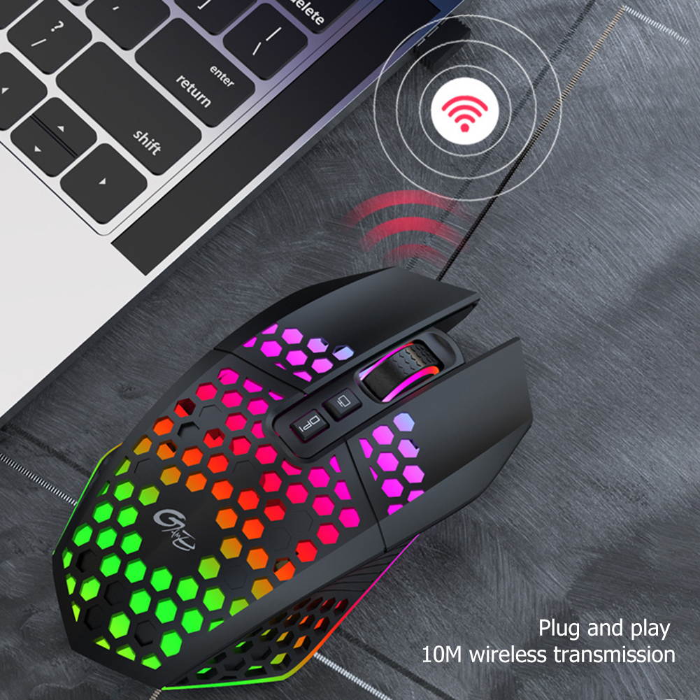 Honeycomb RGB Rechargeable Wireless Gaming Mouse 2.4GHz Optical Mouse 7 Buttons 3 Gears 1600 DPI Adjustable Mice for Desktop PC Laptop