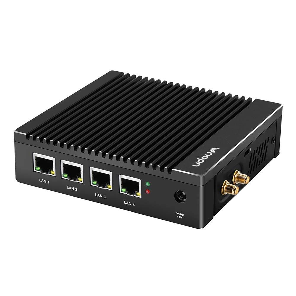 Vnopn Fanless Mini PC Intel Celeron N2940 Quad-core Small Computer with Windows 10 Pro License, 8G RAM 128G SSD, 4X Intel Gigabit NIC Firewall/USB 3.0/WiFi/HDMI/VGA, Auto Power on/Wake on LAN