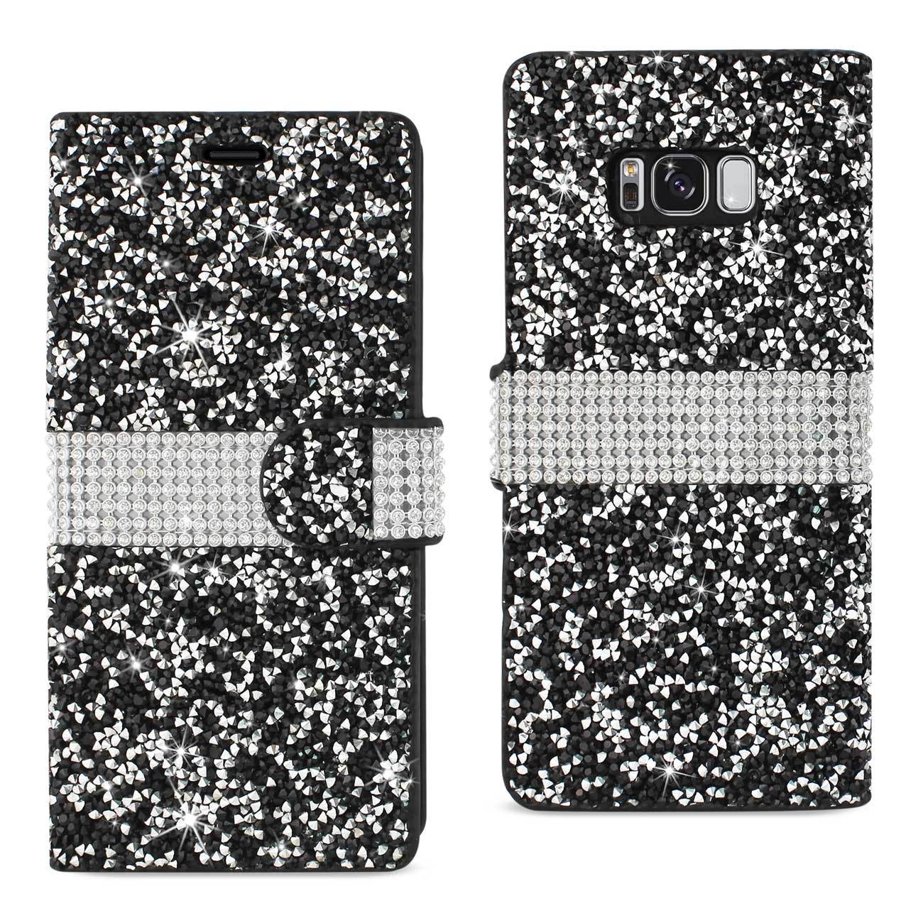 REIKO SAMSUNG GALAXY S8 EDGE/ S8 PLUS DIAMOND RHINESTONE WALLET CASE IN BLACK