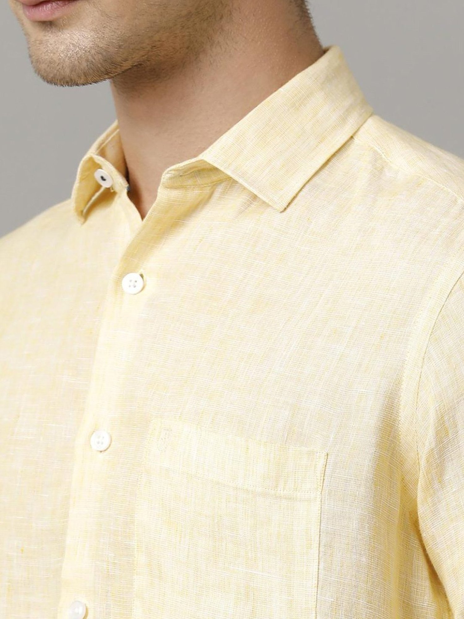Linen Club Yellow Linen Contemporary Fit Shirt