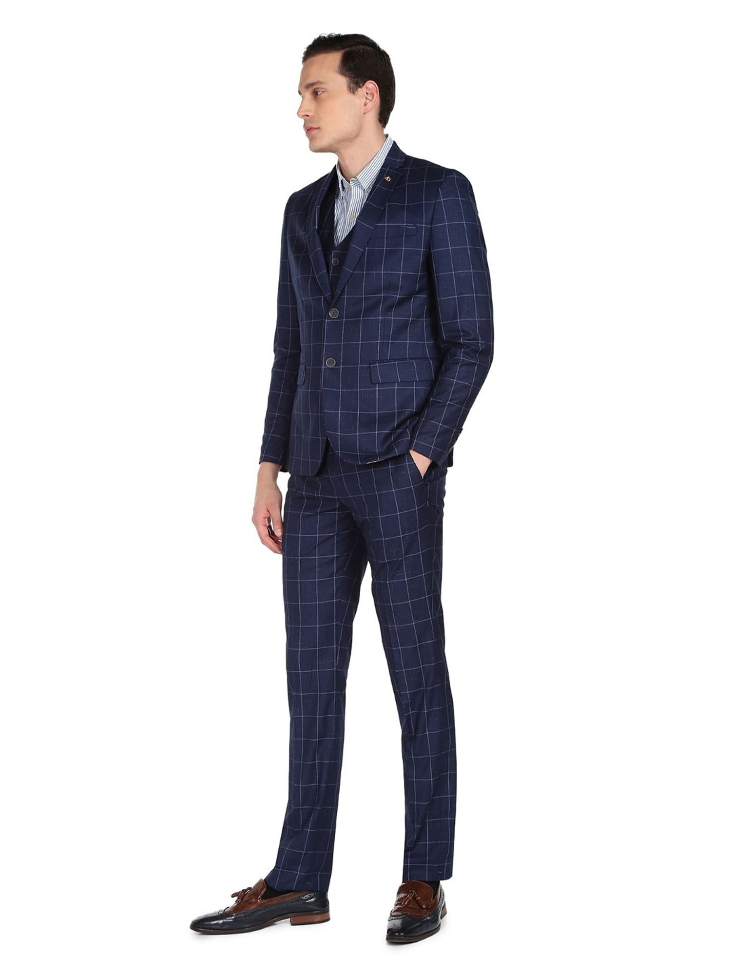 AD by Arvind Blue Notch Lapel 3 - Piece Suit