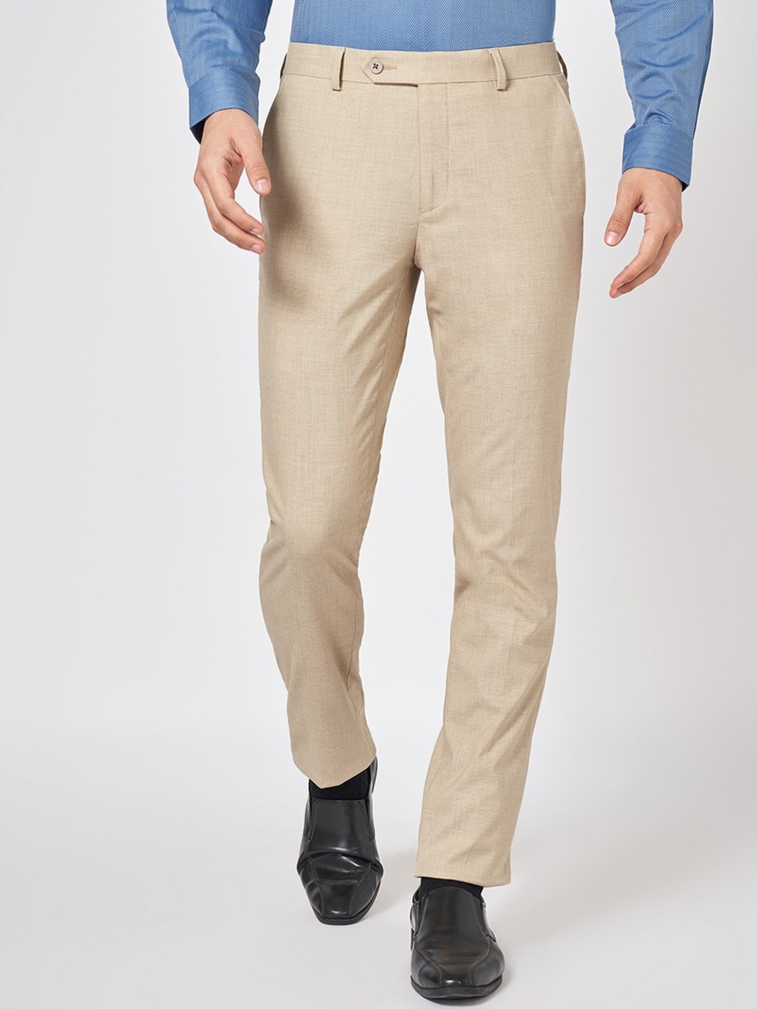 Peregrine By Pantaloons Beige Slim Fit Texture Trousers