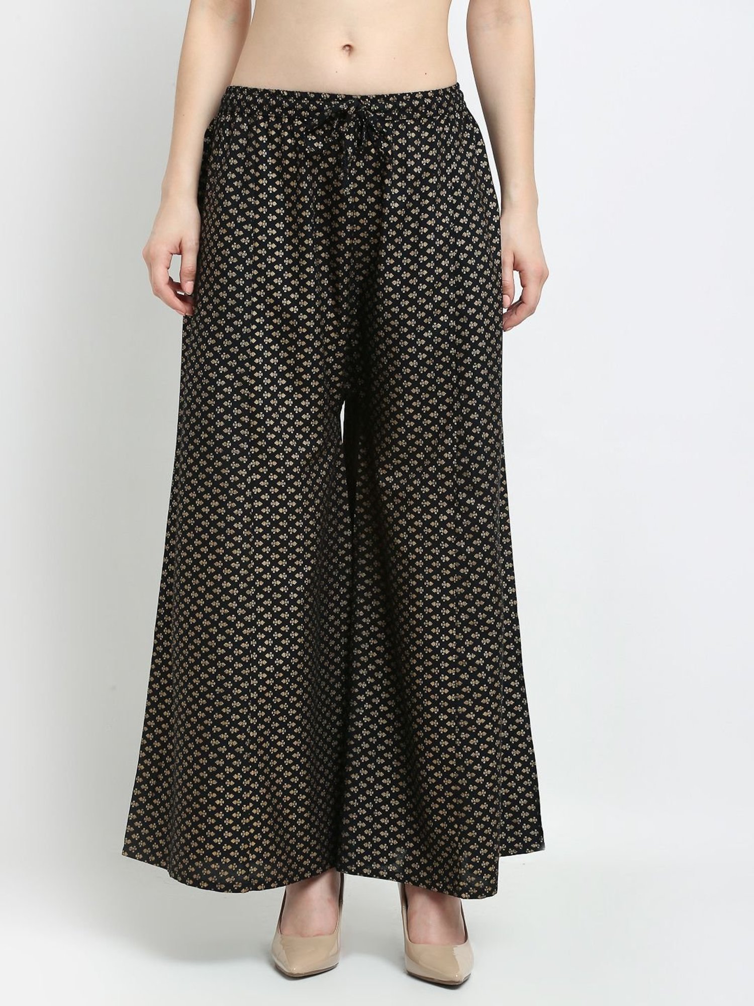 Gracit Black & Pink Printed Palazzos - Pack Of 2