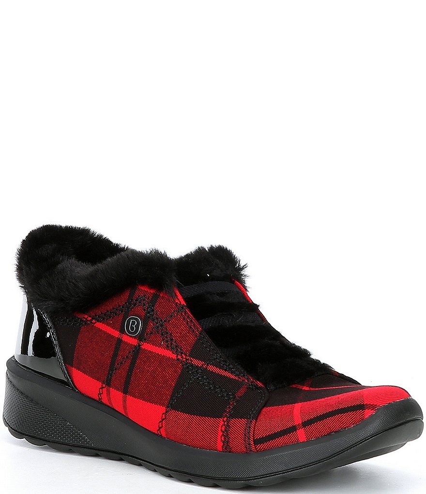 Bzees Premium Golden Plaid Faux Fur Lined Wedge Booties