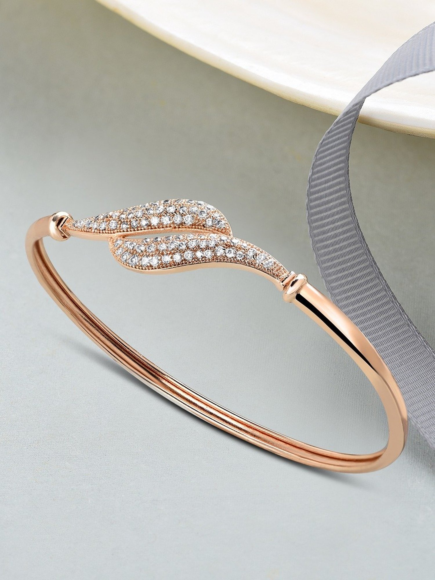 Zaveri Pearls Rose Gold Contemporary Cubic Zirconia Bangle Style Brass Kada-ZPFK10383